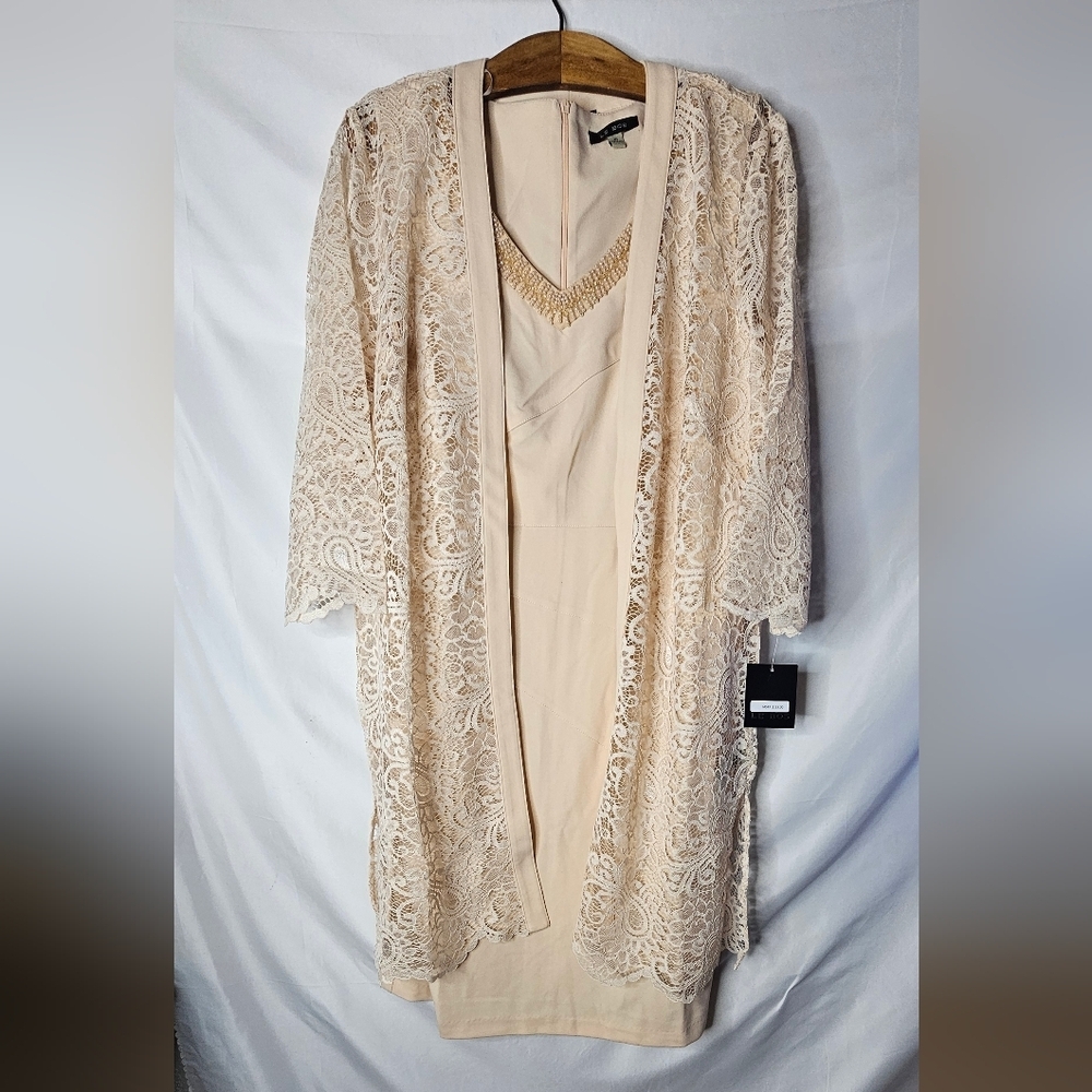 Le Bos 2-Piece Mother of the Bride Dress Beaded Lace Jacket Dress Champagne 18